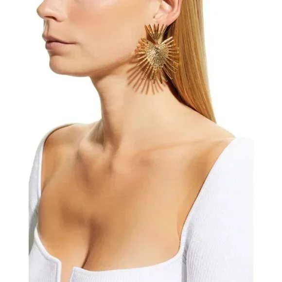 New Kenneth Jay Lane 22K Gold Fan Drop Earrings - Picture 4 of 10